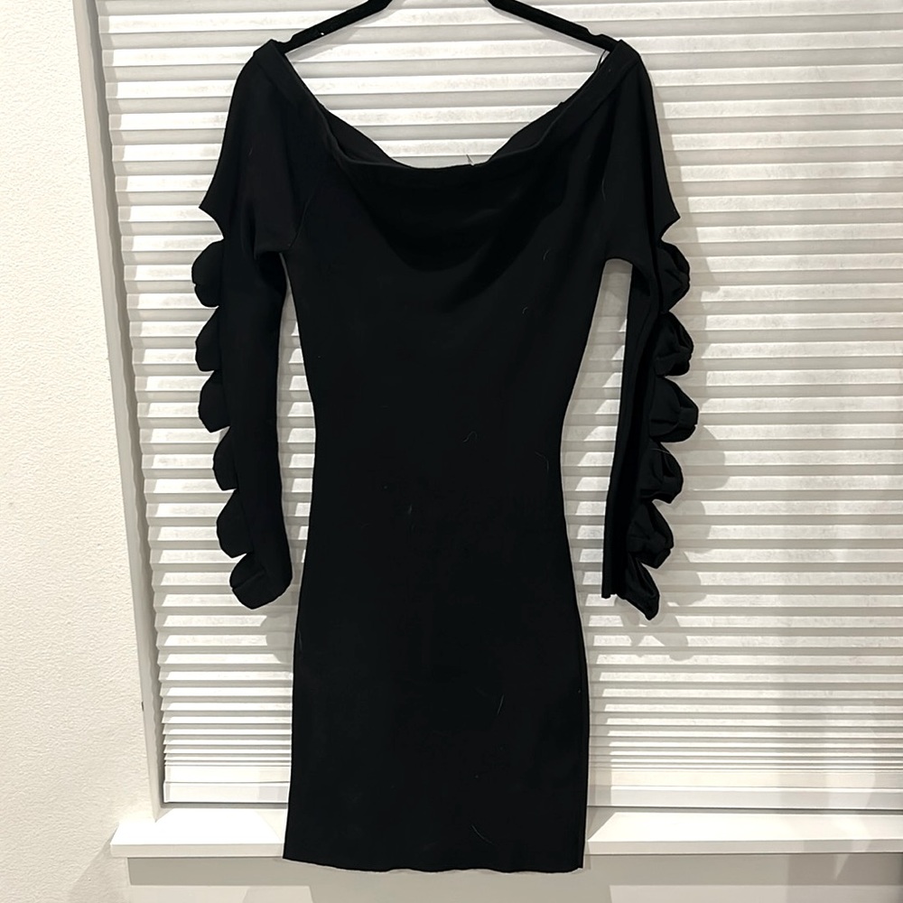 Small, fitted, knit black long sleeve, off the shoulder dress by Alexander Wang